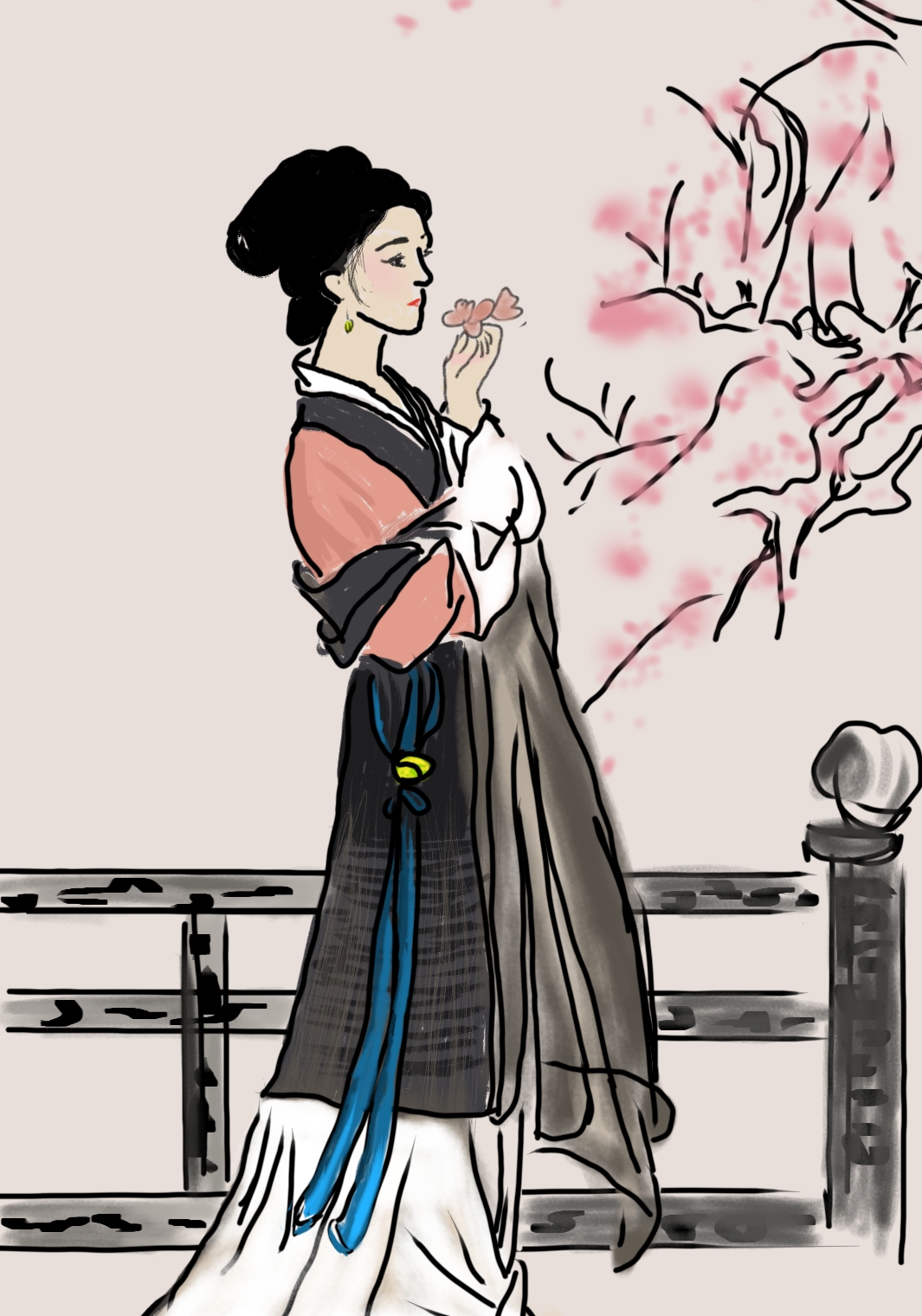 残将种杏花，杏花吹满头